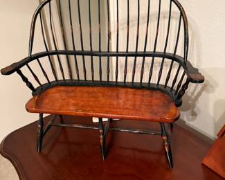Miniature Windsor style bench with black spindle back