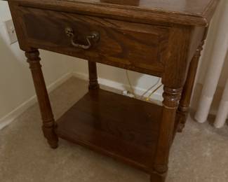 Wood end table with single drawer and lower shelf