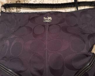 Coach signature canvas shoulder bag with black patent trim