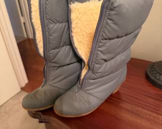 Gray quilted winter boots with faux shearling lining
