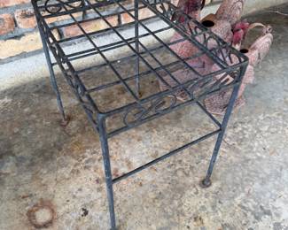 Wrought iron scroll plant stand with grid top shelf