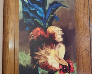 Rooster oil painting on canvas, signed lower left