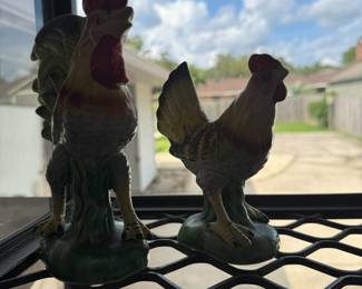 Ceramic rooster figurines, pair