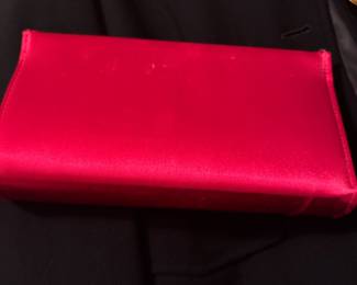 Red satin evening clutch purse