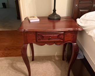 French provincial style cherry side table with carved cabriole legs