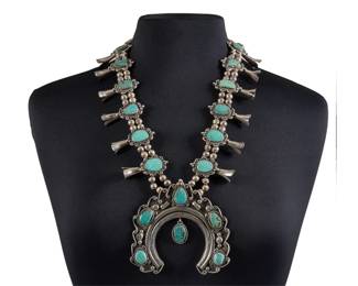 Vintage Sterling Turquoise Squash Blossom