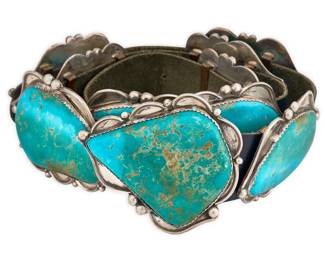 Substantial Sterling Silver & Turquoise Concho Belt
