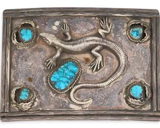 Substantial Sterling Turquoise Lizard Buckle