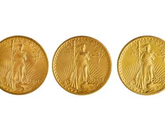 3 1908 SaintGaudens Double Eagle Gold Coins