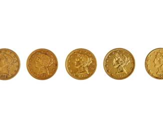 5 $5 Liberty Head Half Eagle Gold Coins