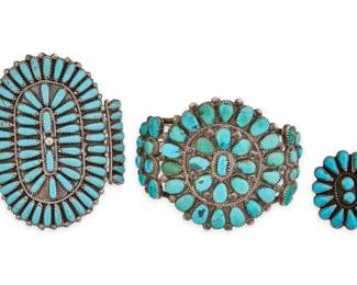 2 Sterling Turquoise Cluster Cuffs and Ring