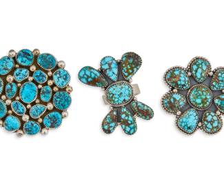 3 Sterling Turquoise Cluster Rings