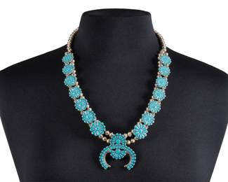 Navajo Sterling Turquoise Inlay Squash Blossom