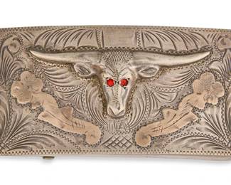 Mexican Sterling Silver Longhorn Belt Buckle
