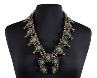 Vintage Navajo Sterling Turquoise Squash Blossom