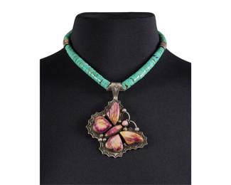 Andy Cadman, Navajo Sterling MultiStone Butterfly Necklace