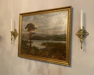 Pastoral Canvas Print And Brass Candle Holders