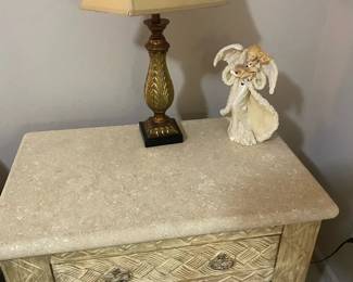 Nice naturaltoned nightstand, Lamp, And Decor.