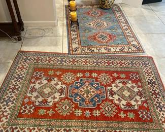 Two Area Rugs, Ceramic Pot And Candle Holder