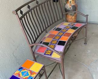 Patio Bench, Side Table And Teracata Pot