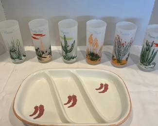Desert Tumblers And A Serving Platter Tray.