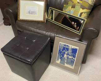 TwoPerson Sofa, Ottoman, and Decor.