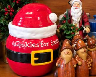 Santa “Cookies for Santa” container with whimsical holiday figurines