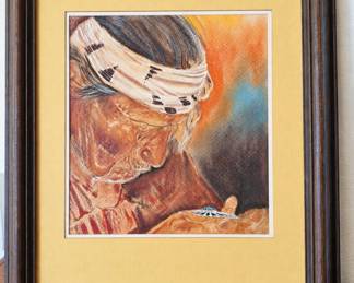 Framed Southwestern portrait with warm earth tones and turquoise accents.