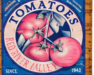 Vintage-style tomato advertising crate