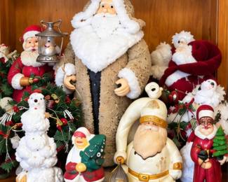Assorted Santas, snowman & Christmas figurines