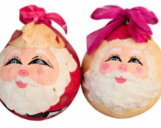 Pair of round Santa ornaments 