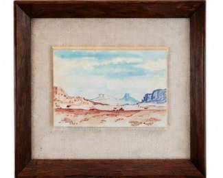 Framed Southwestern desert landscape artwork with a rustic dark wood frame.