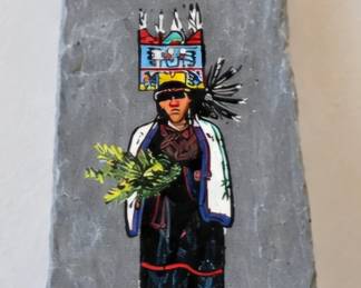 Decorative slate plaque featuring a Zia Pueblo dancer.