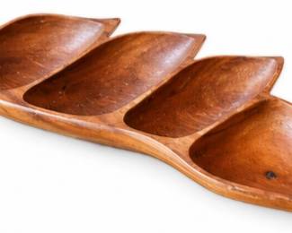 Carved wood multi-section serving tray