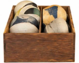 Wooden box with decorative balls. Box and balls are separate, not sold together. 