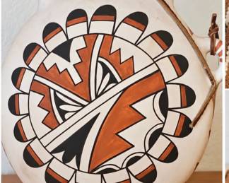 Southwestern canteen-style pottery with bold geometric design.