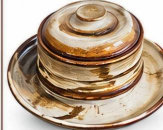 Lidded pottery and matching plates, cups, etc.