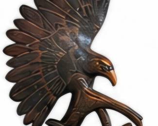 Black metal eagle sculpture with wings spread