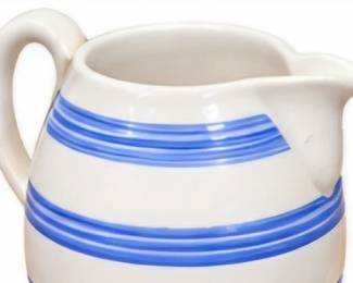 Blue-and-white striped pitcher.