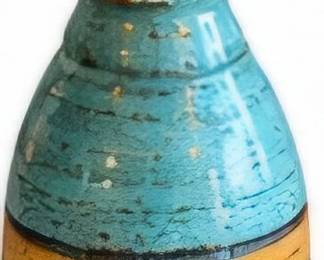 Turquoise pottery vase with abstract color