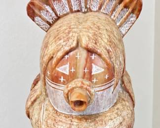 SW carved figure w/ feathered headdress& intricate hand-painted details. Lovely