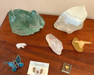 Blue Glass, Quartz Crystal, Fun Trinkets