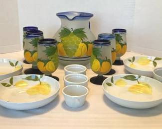 Handpainted Frosted Glass Pitcher with 6 Glasses More