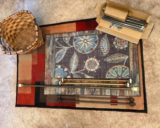 Area Rugs, Curtain Rods, Basket