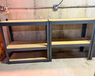 4 Sets of Metal Shelving with Plywood Shelves