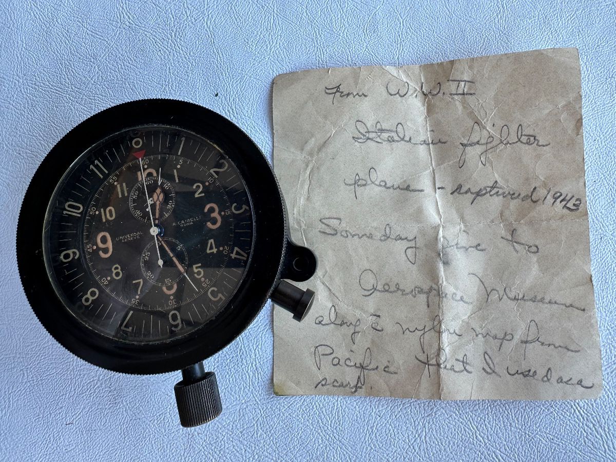 WWII Universal Geneve A. Cairelli Aircraft Cockpit Chronograph Clock for Italian Military Aircraft