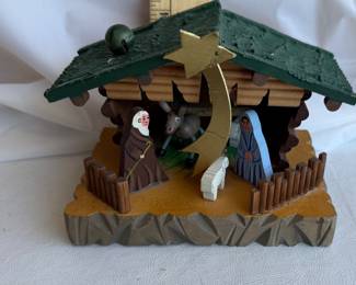 Vintage Hand-Carved Wooden Nativity Scene Manger