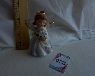 Ceramic May Angel Figurine Holding Blue Flowers