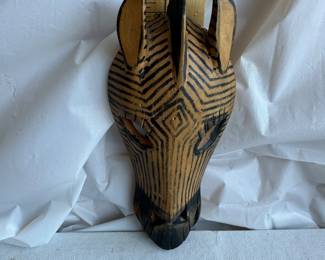 Hand Carved African Zebra Pattern Wooden Mask