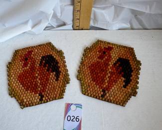 Pair of Vintage Rooster Hexagon Coasters Hot Plates
